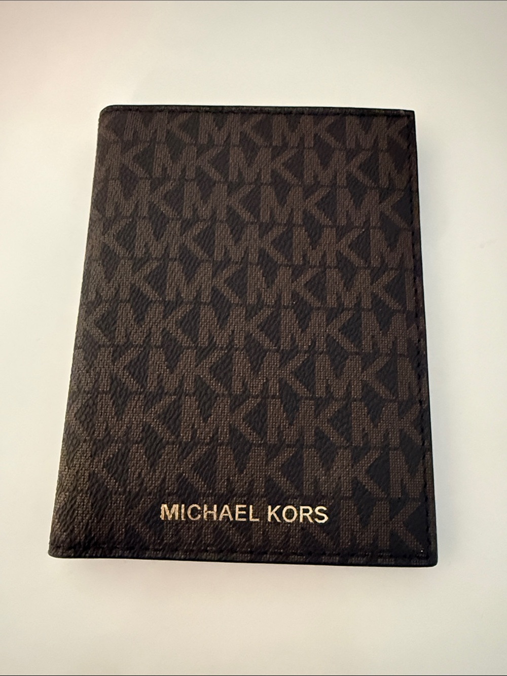 Michael Kors Brown and Black Signature MK Passport Cover
